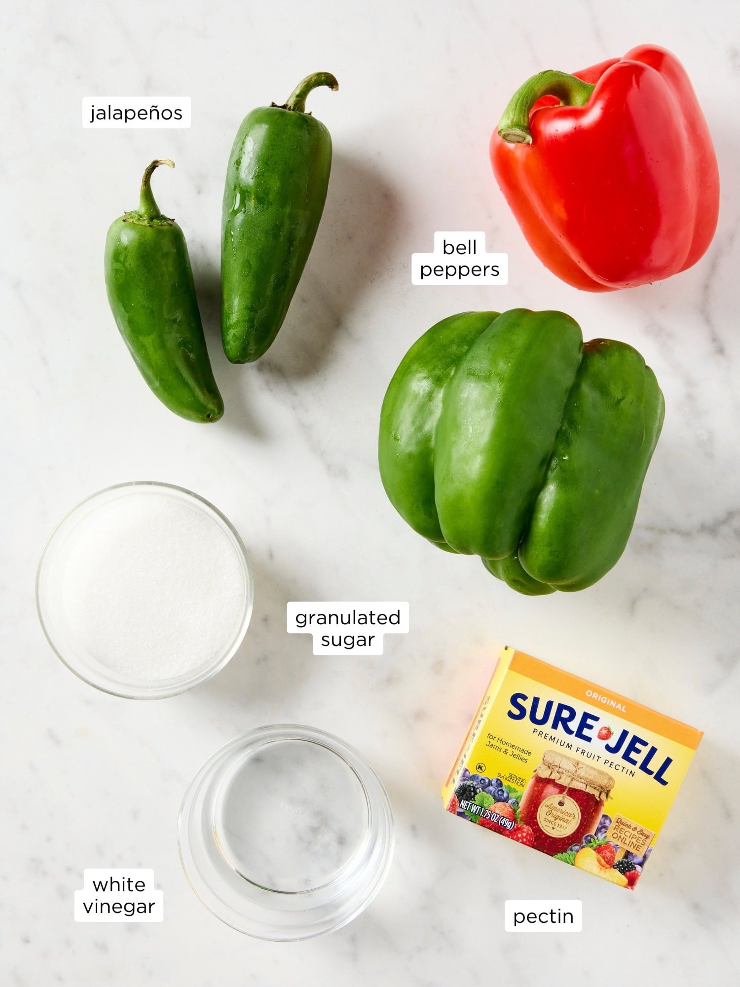Ingredients for hot pepper jelly recipe.