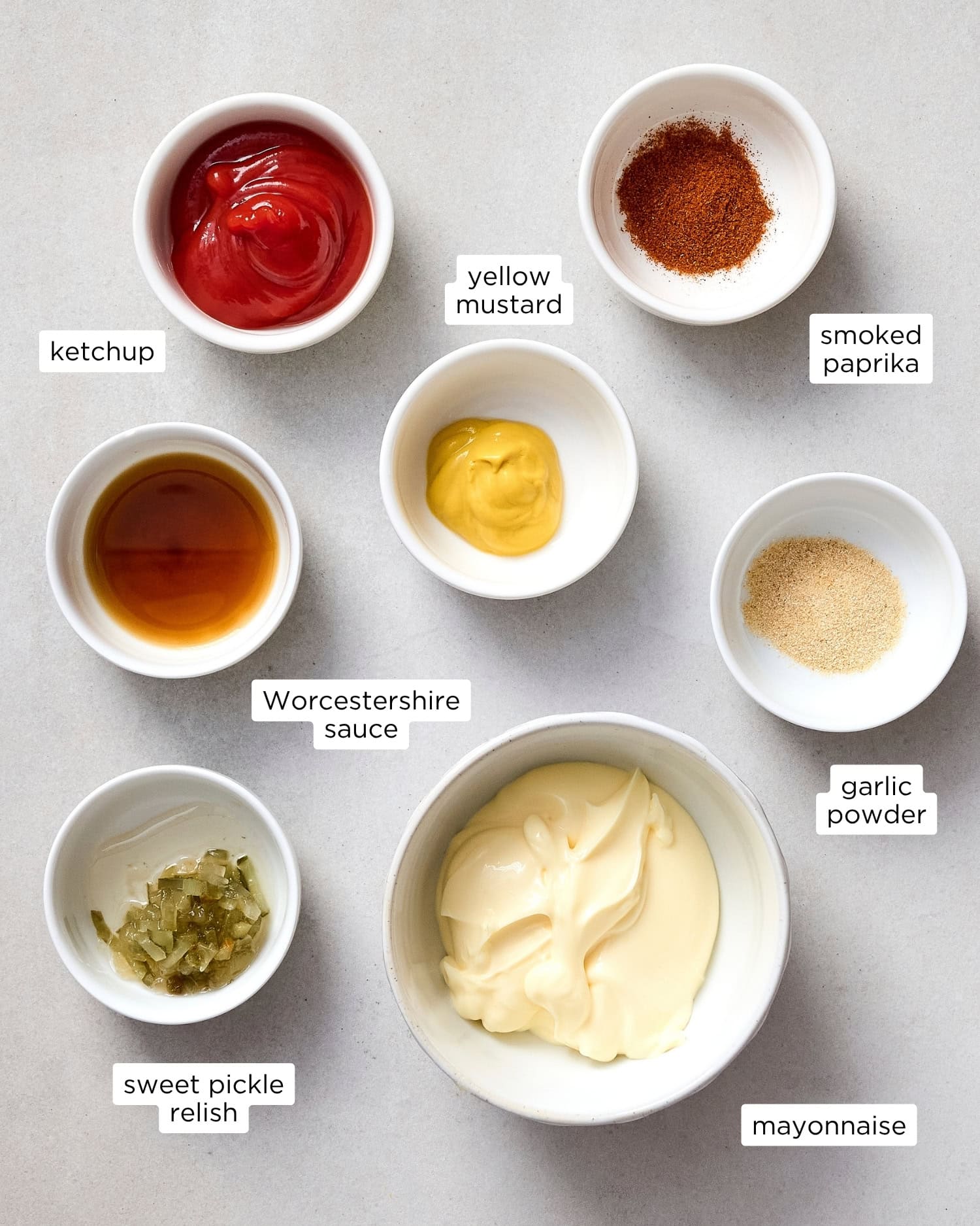 Ingredients for homemade burger sauce.