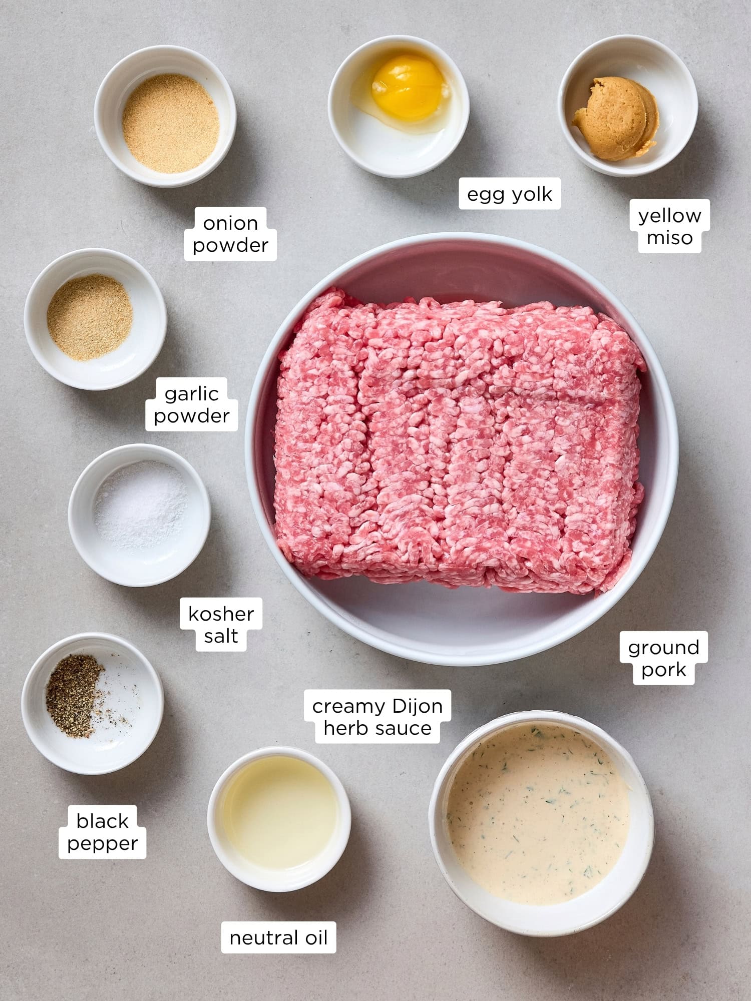 Pork burgers ingredients.