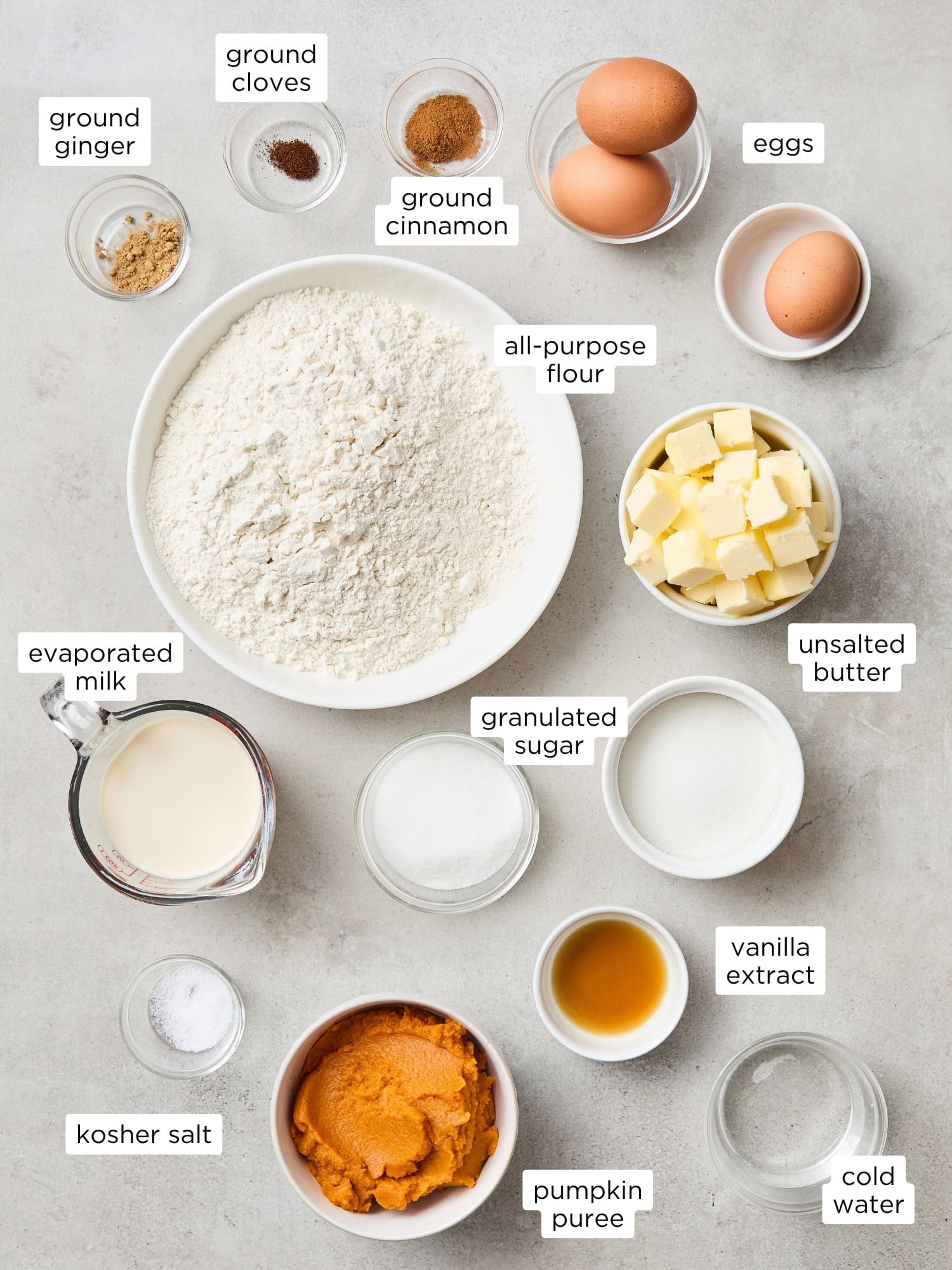 Ingredients needed to make pumpkin pie cookies.