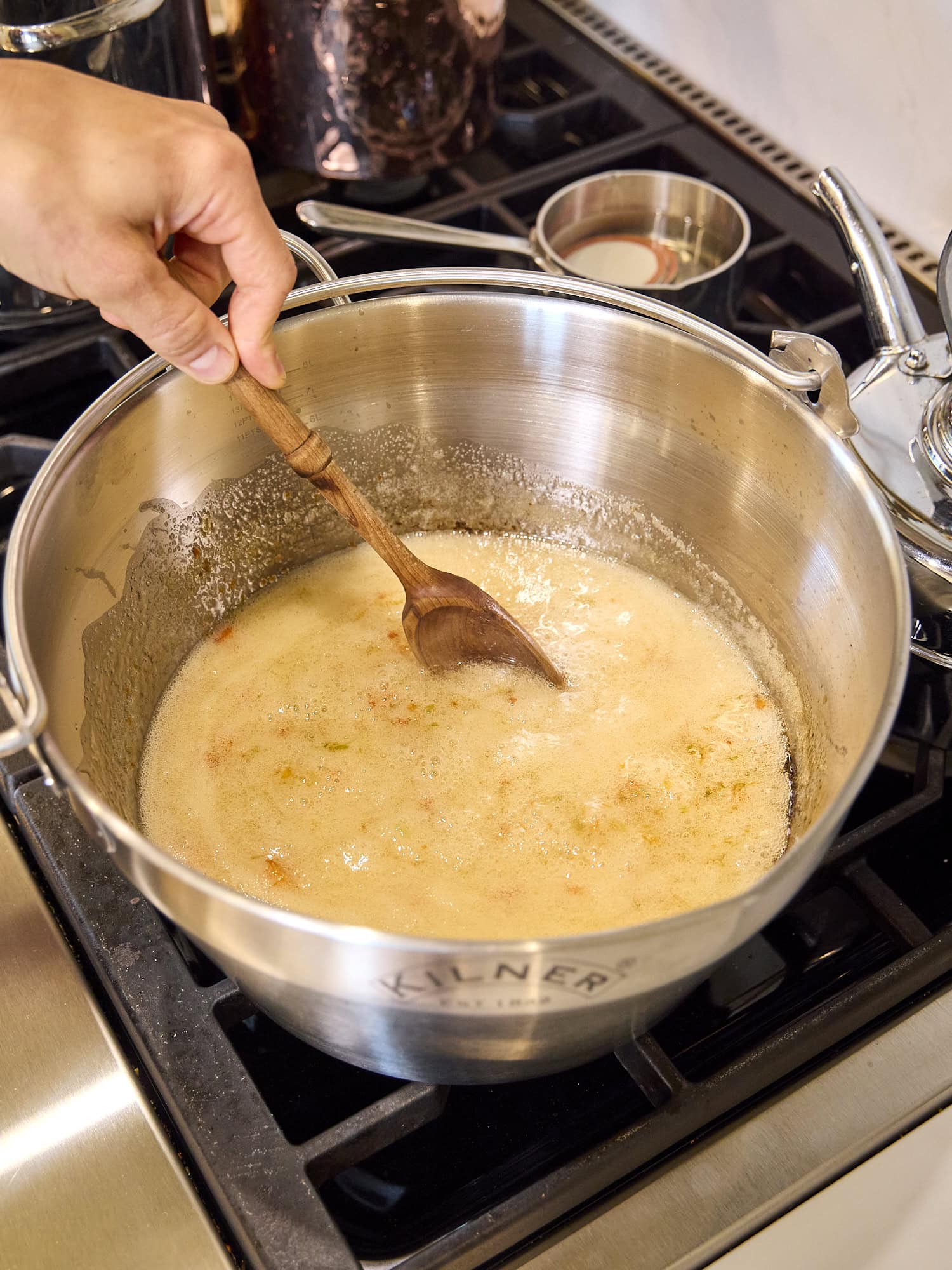 Stirring a rolling boil.