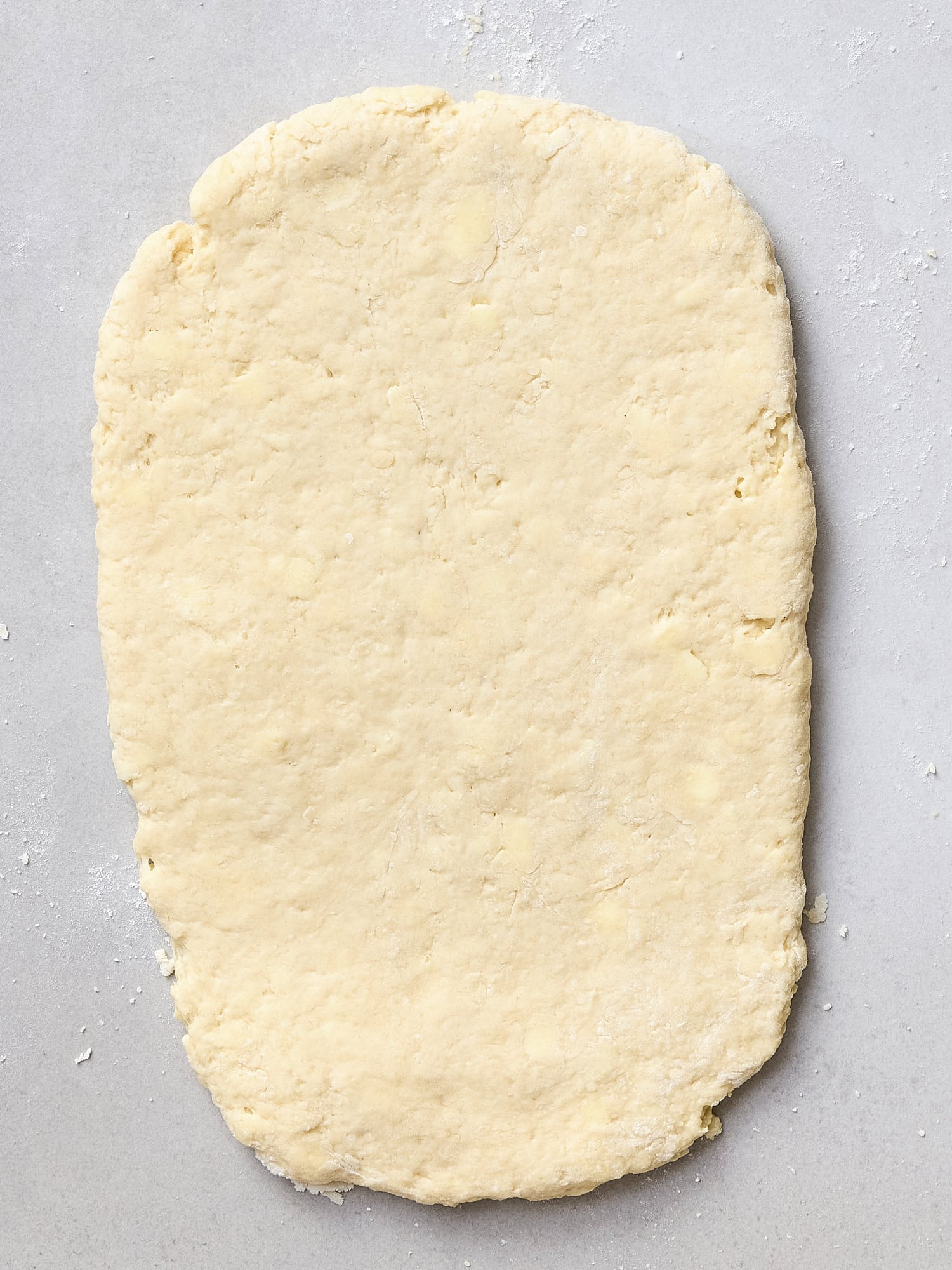 Rolled out dough for biscuits.