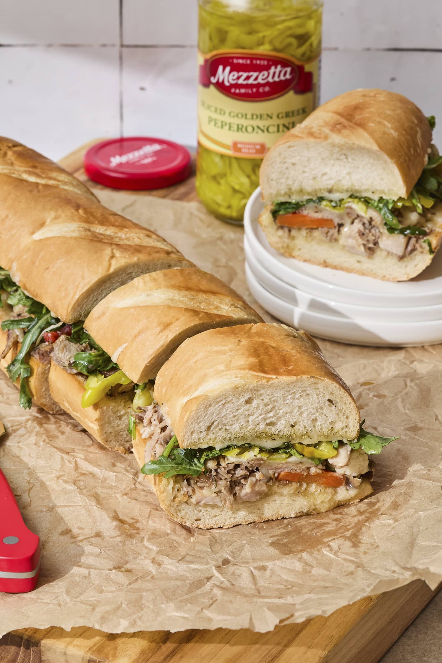 Sliced Italian pork sandwich.