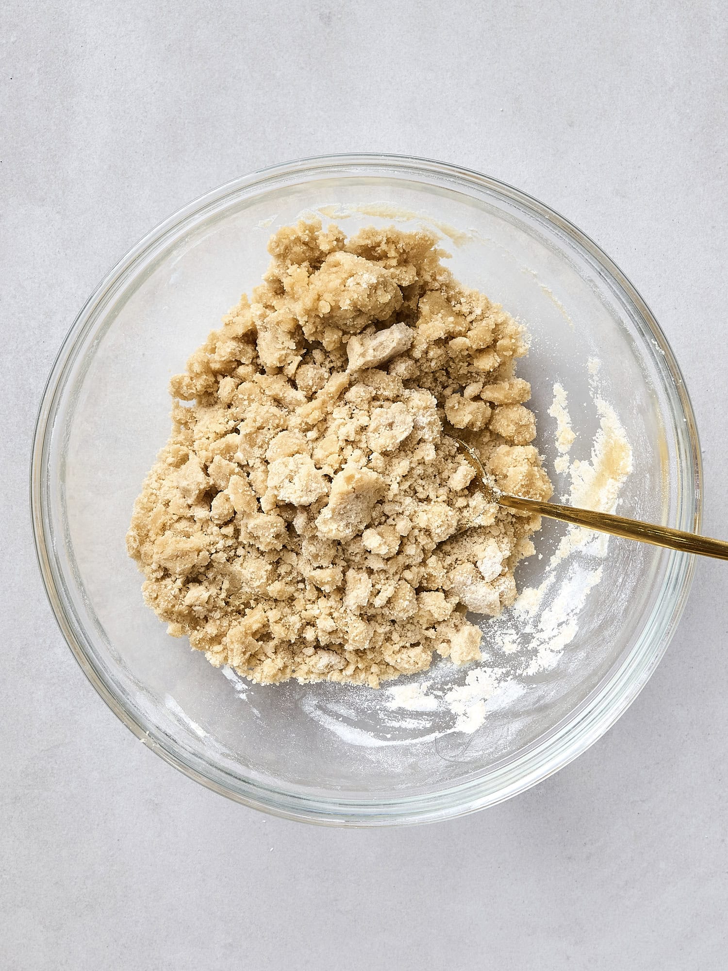 Bowl with streusel prepared for coffee cake.