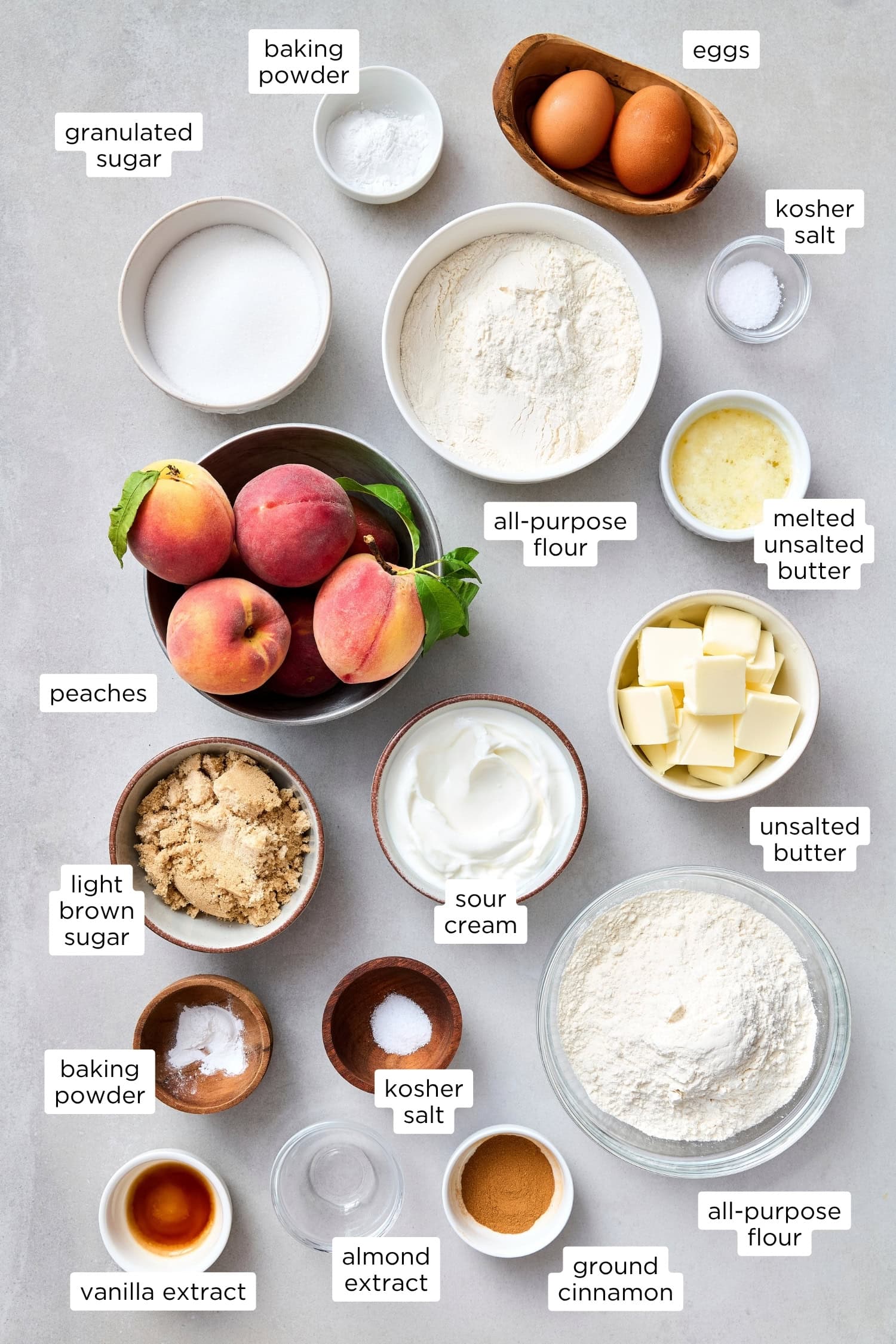 Ingredients needed for peach coffee cake.