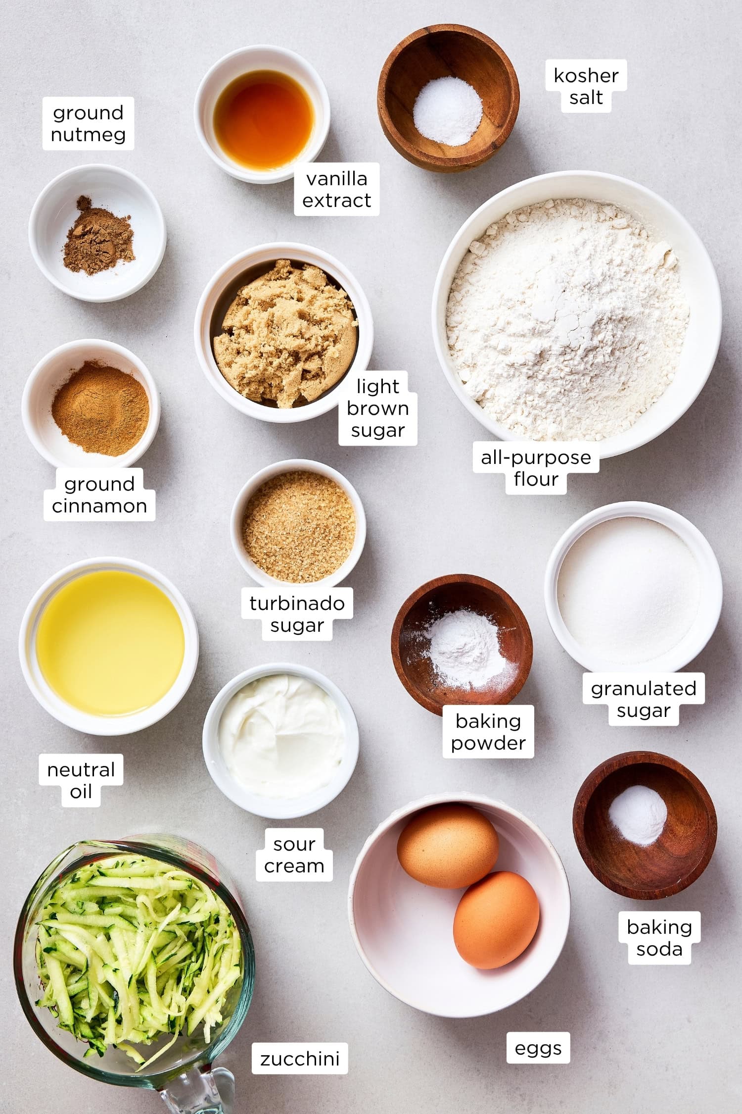 Ingredients needed for zucchini bread recipe.
