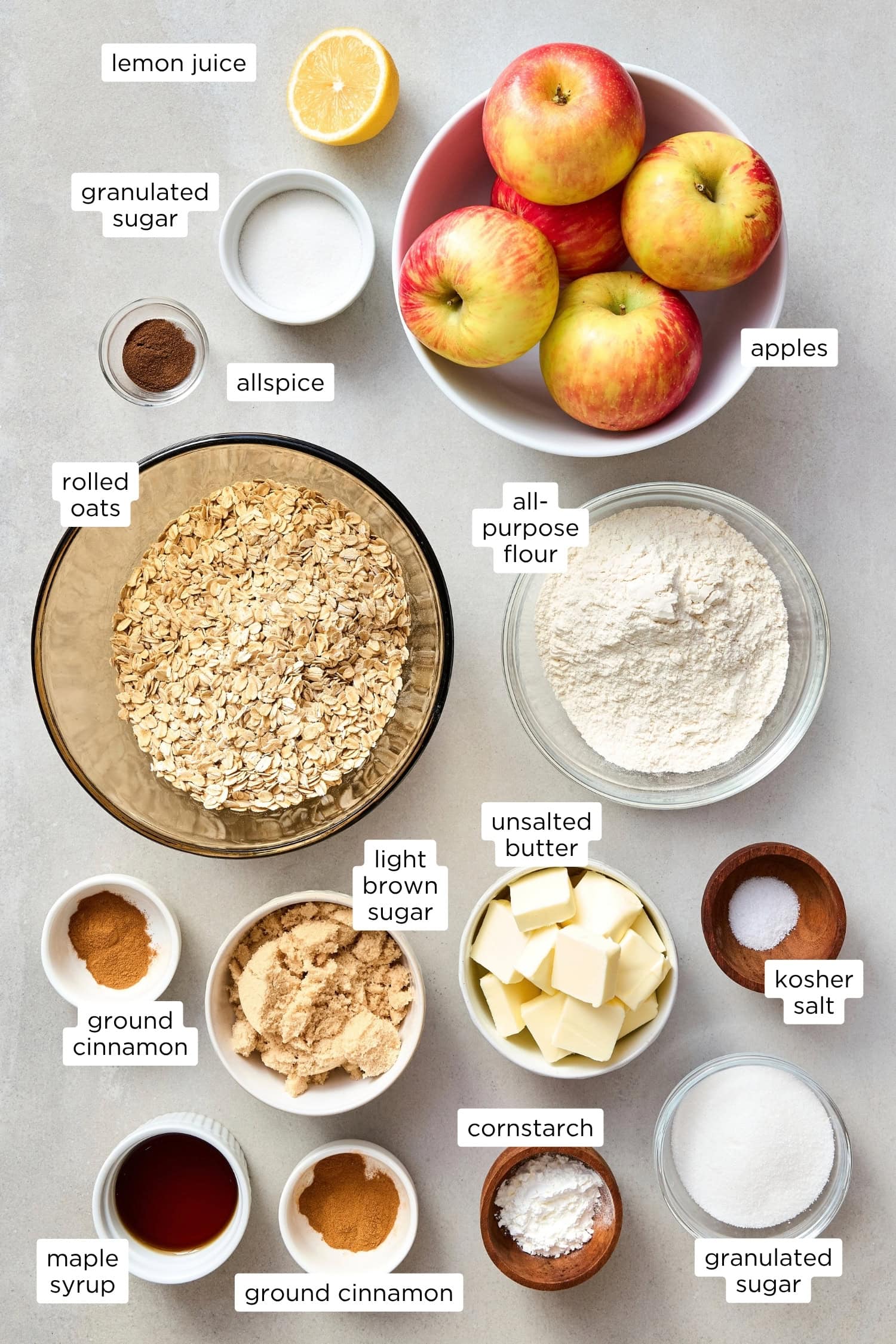 Ingredients for apple pie bars.
