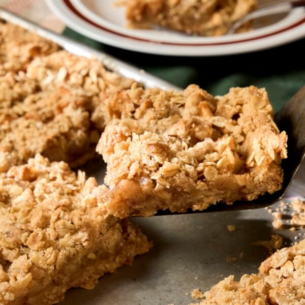 Spatula with a slice of an apple pie bar.