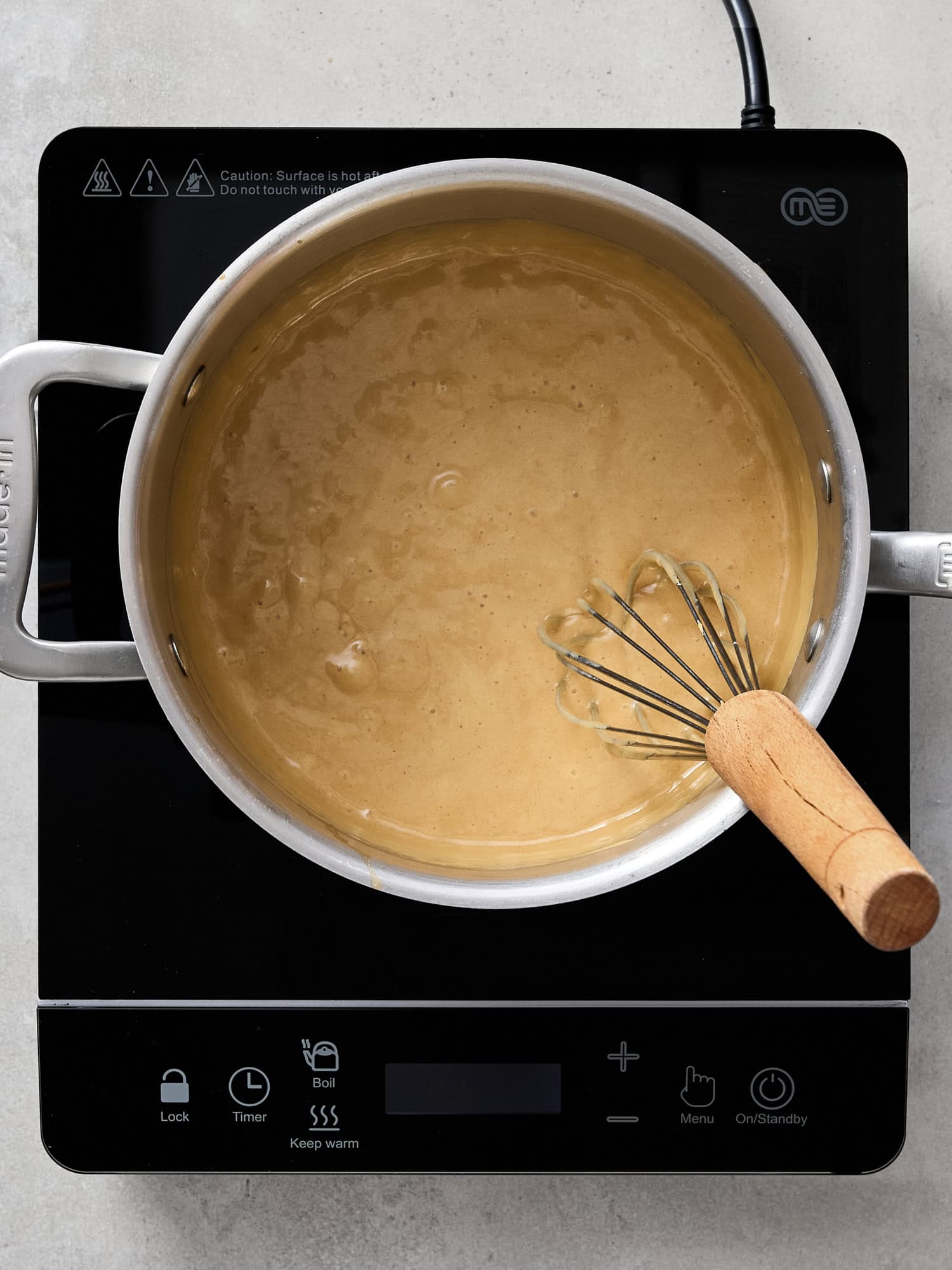 Mixture of butter, sugar, corn syrup, and baking soda for quick caramel sauce.