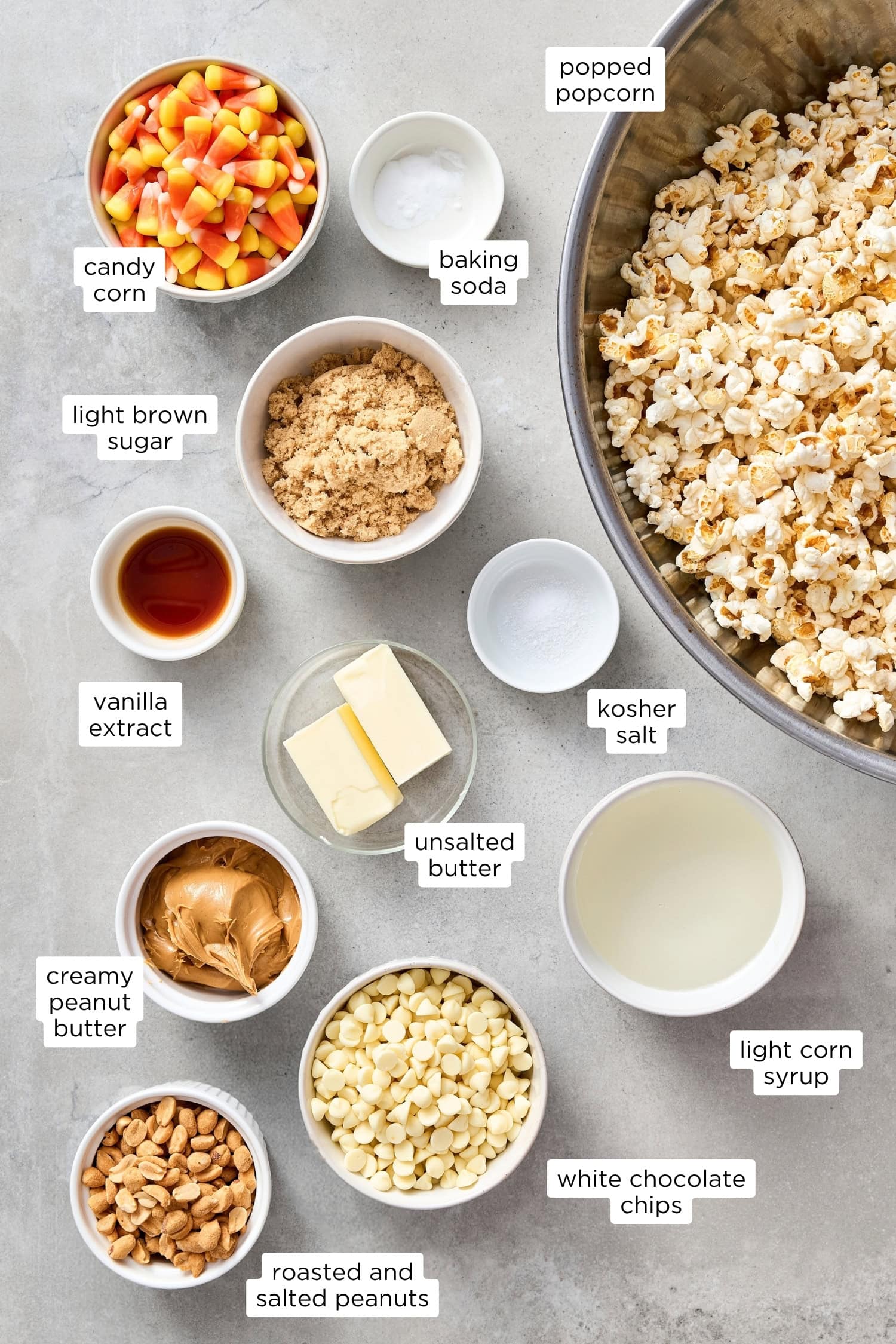 Ingredients for peanut butter popcorn.