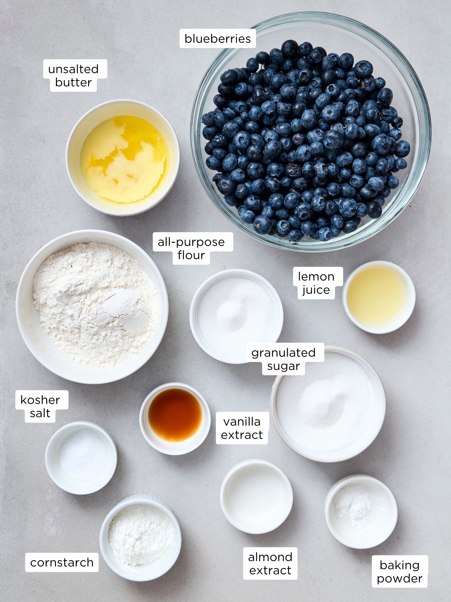 Ingredients for blueberry crumble recipe.