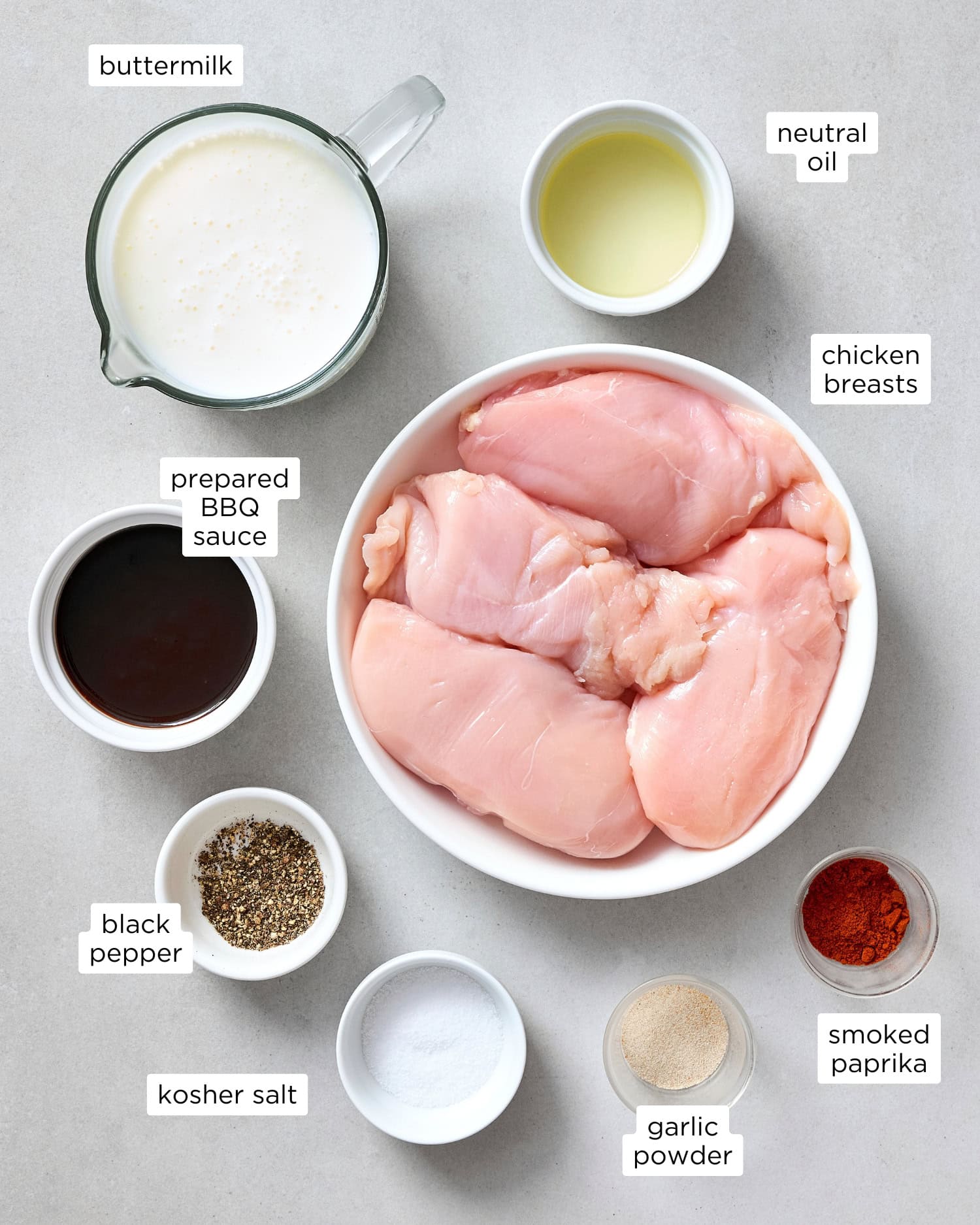 Ingredients needed for juicy BBQ chicken breast.
